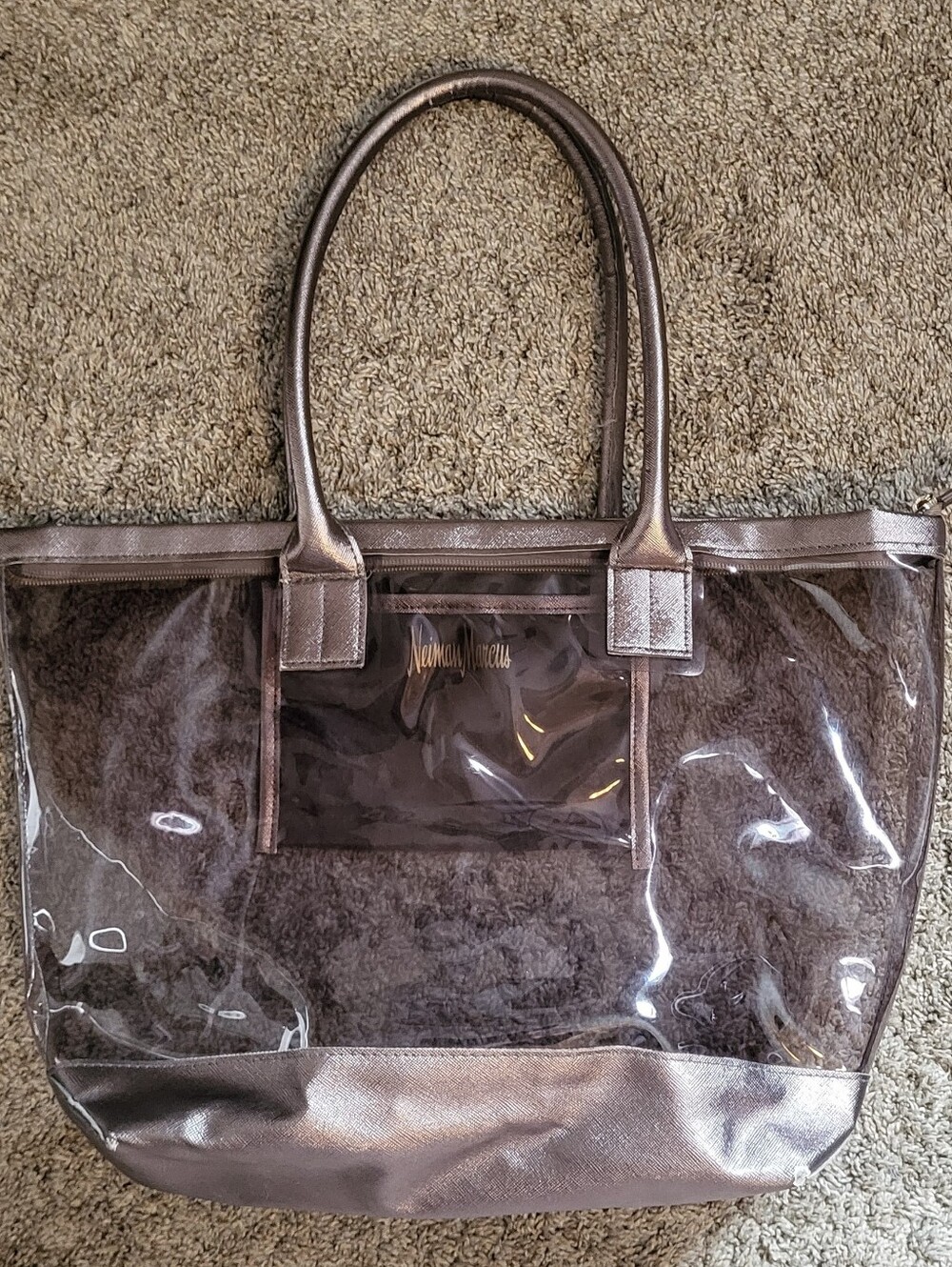 Neiman Marcus Clear Tote Bag in Metallic Taupe